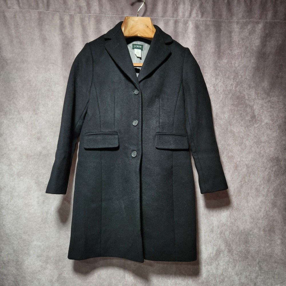 women's J CREW black Wool/Cashmere blend over coat Lined size 2 petite